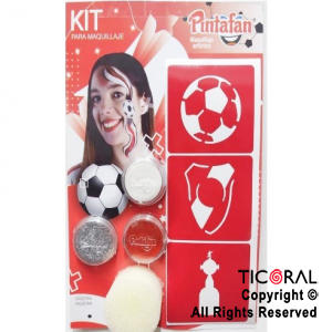 KIT PARA MAQUILLAJE MIX RIVER FUTBOL 2 COLORES+STRASS+PINCEL+STENCIL AUTOADHESIVO 650-06 x 1